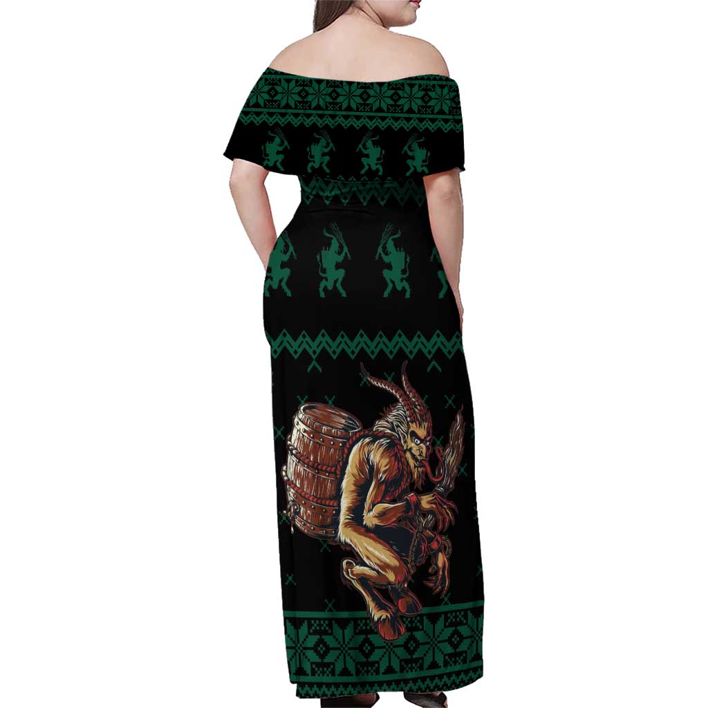 Merry Krampus Creepy Christmas Holiday Family Matching Off Shoulder Maxi Dress and Hawaiian Shirt Green Version - Wonder Print Shop