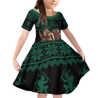 Merry Krampus Creepy Christmas Holiday Family Matching Off Shoulder Short Dress and Hawaiian Shirt Green Version - Wonder Print Shop