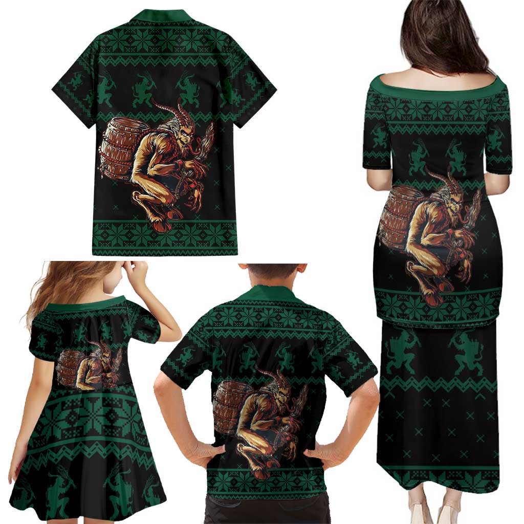 Merry Krampus Creepy Christmas Holiday Family Matching Puletasi and Hawaiian Shirt Green Version - Wonder Print Shop