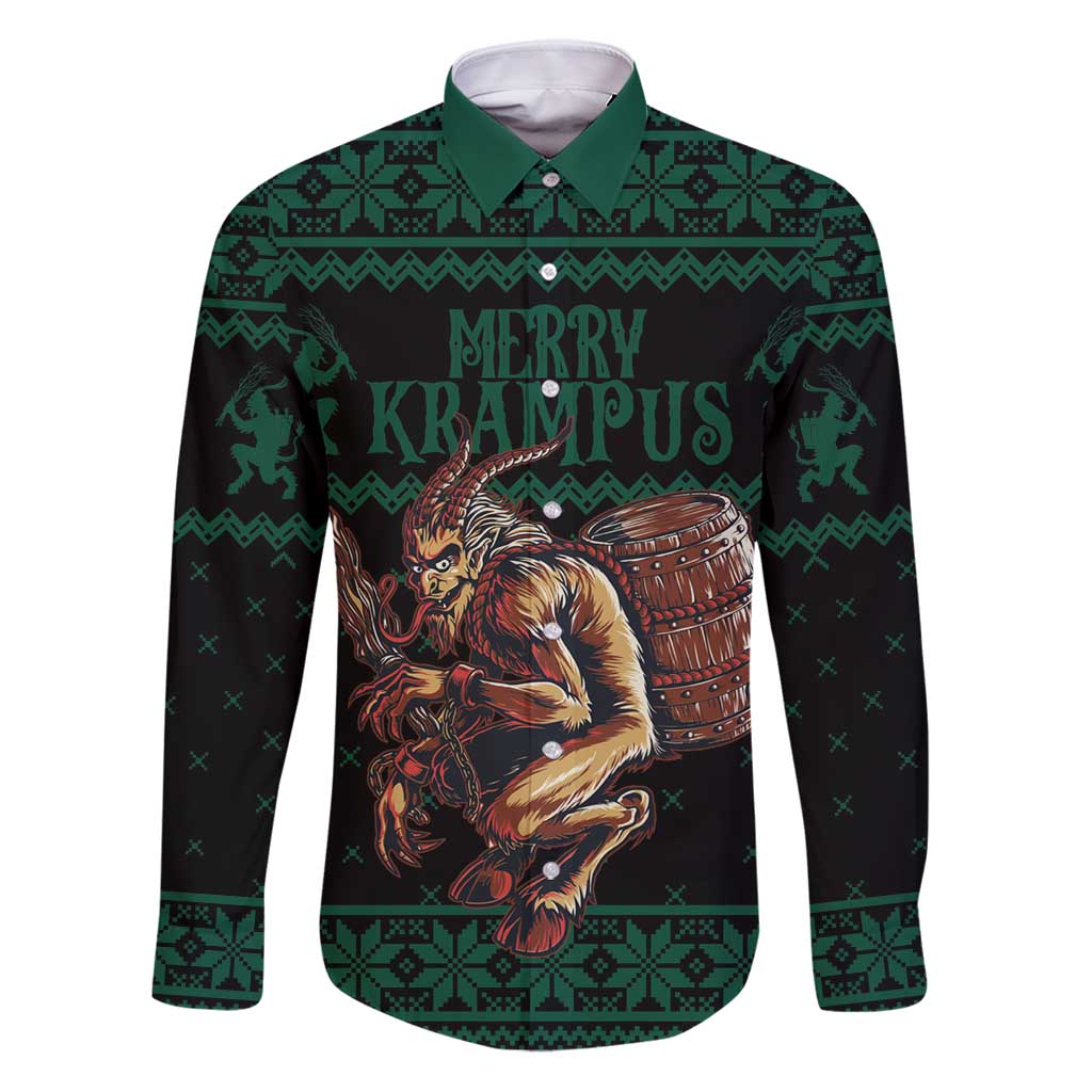 Merry Krampus Creepy Christmas Holiday Family Matching Puletasi and Hawaiian Shirt Green Version - Wonder Print Shop