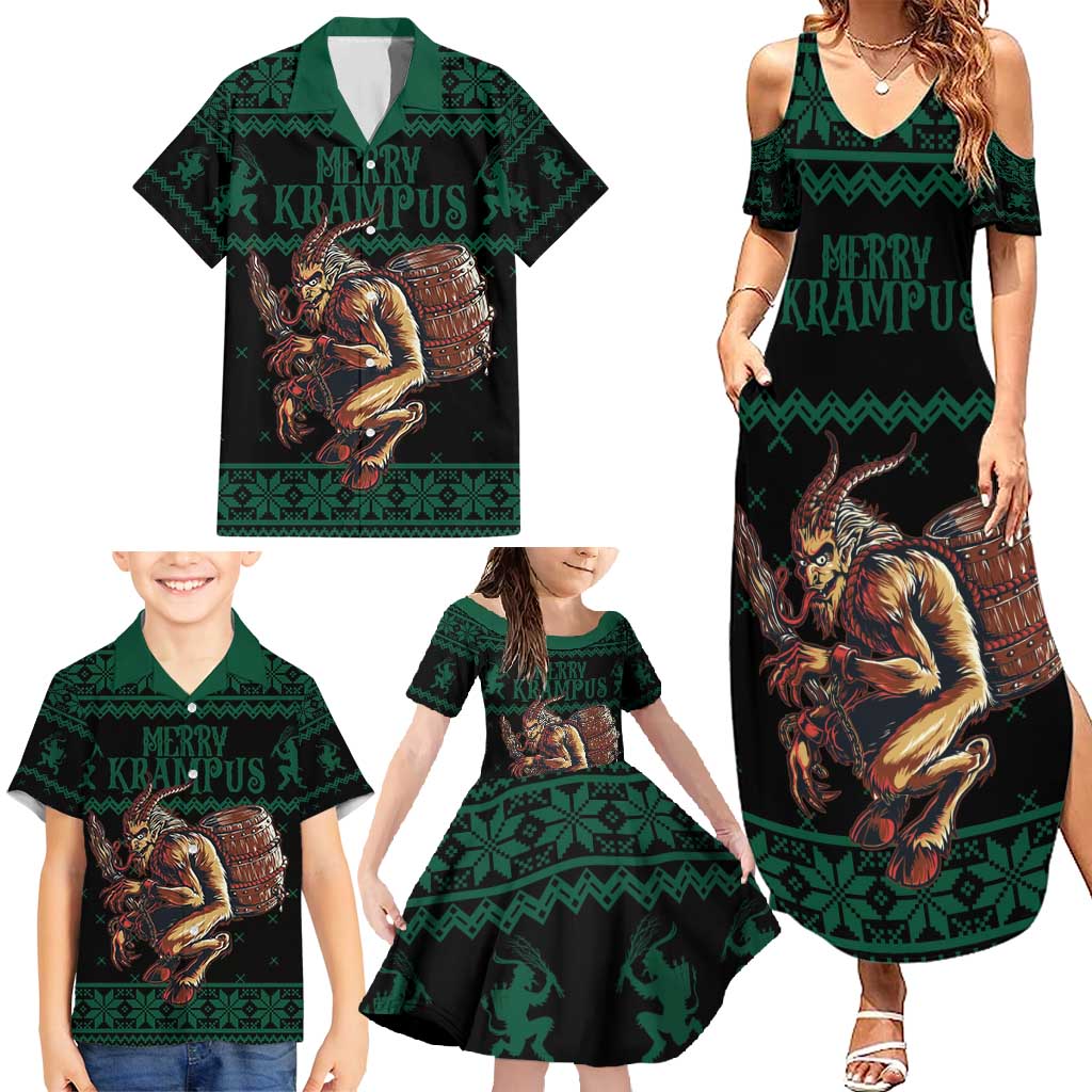 Merry Krampus Creepy Christmas Holiday Family Matching Summer Maxi Dress and Hawaiian Shirt Green Version - Wonder Print Shop