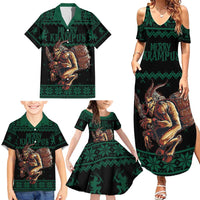 Merry Krampus Creepy Christmas Holiday Family Matching Summer Maxi Dress and Hawaiian Shirt Green Version - Wonder Print Shop
