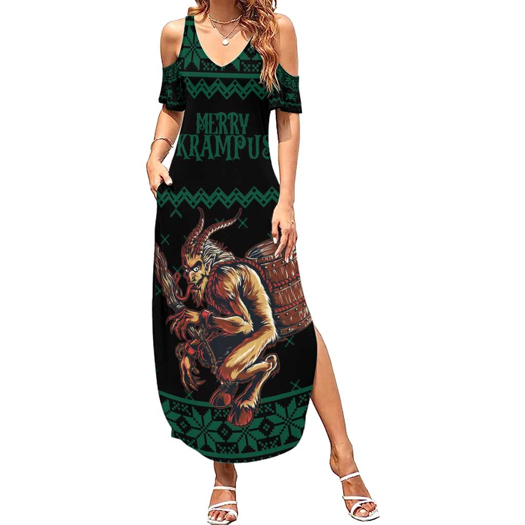 Merry Krampus Creepy Christmas Holiday Family Matching Summer Maxi Dress and Hawaiian Shirt Green Version - Wonder Print Shop