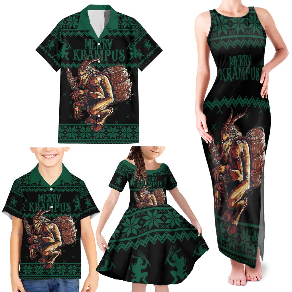 Merry Krampus Creepy Christmas Holiday Family Matching Tank Maxi Dress and Hawaiian Shirt Green Version - Wonder Print Shop