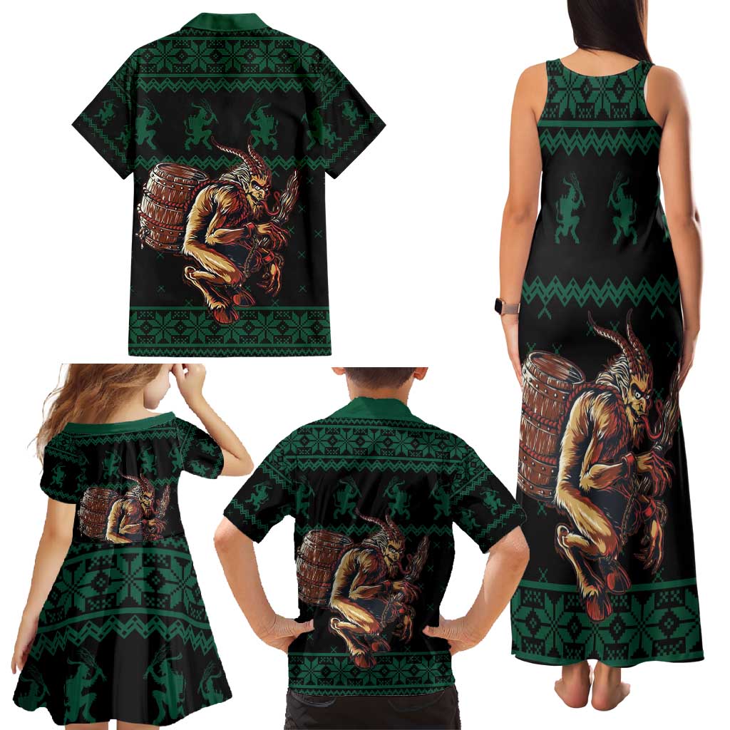 Merry Krampus Creepy Christmas Holiday Family Matching Tank Maxi Dress and Hawaiian Shirt Green Version - Wonder Print Shop
