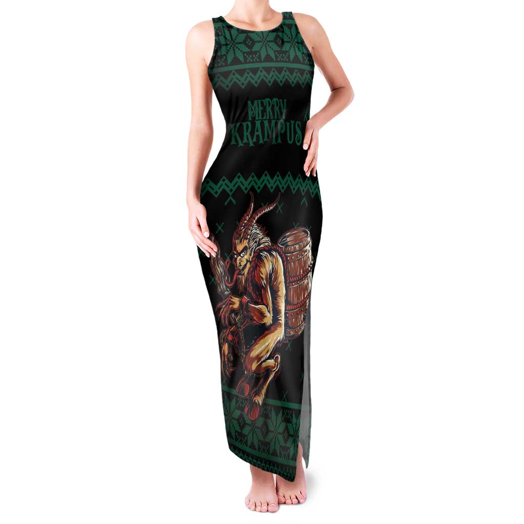 Merry Krampus Creepy Christmas Holiday Family Matching Tank Maxi Dress and Hawaiian Shirt Green Version - Wonder Print Shop