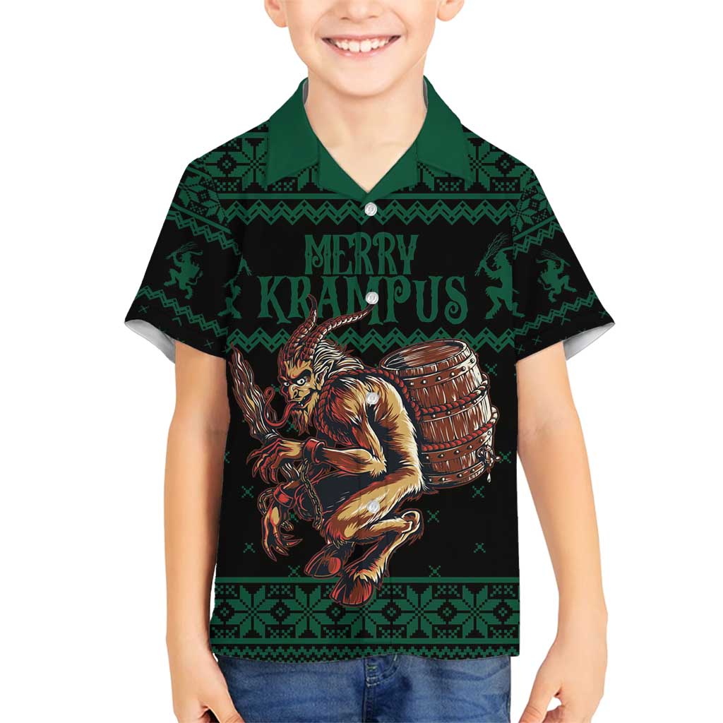 Merry Krampus Creepy Christmas Holiday Family Matching Tank Maxi Dress and Hawaiian Shirt Green Version - Wonder Print Shop