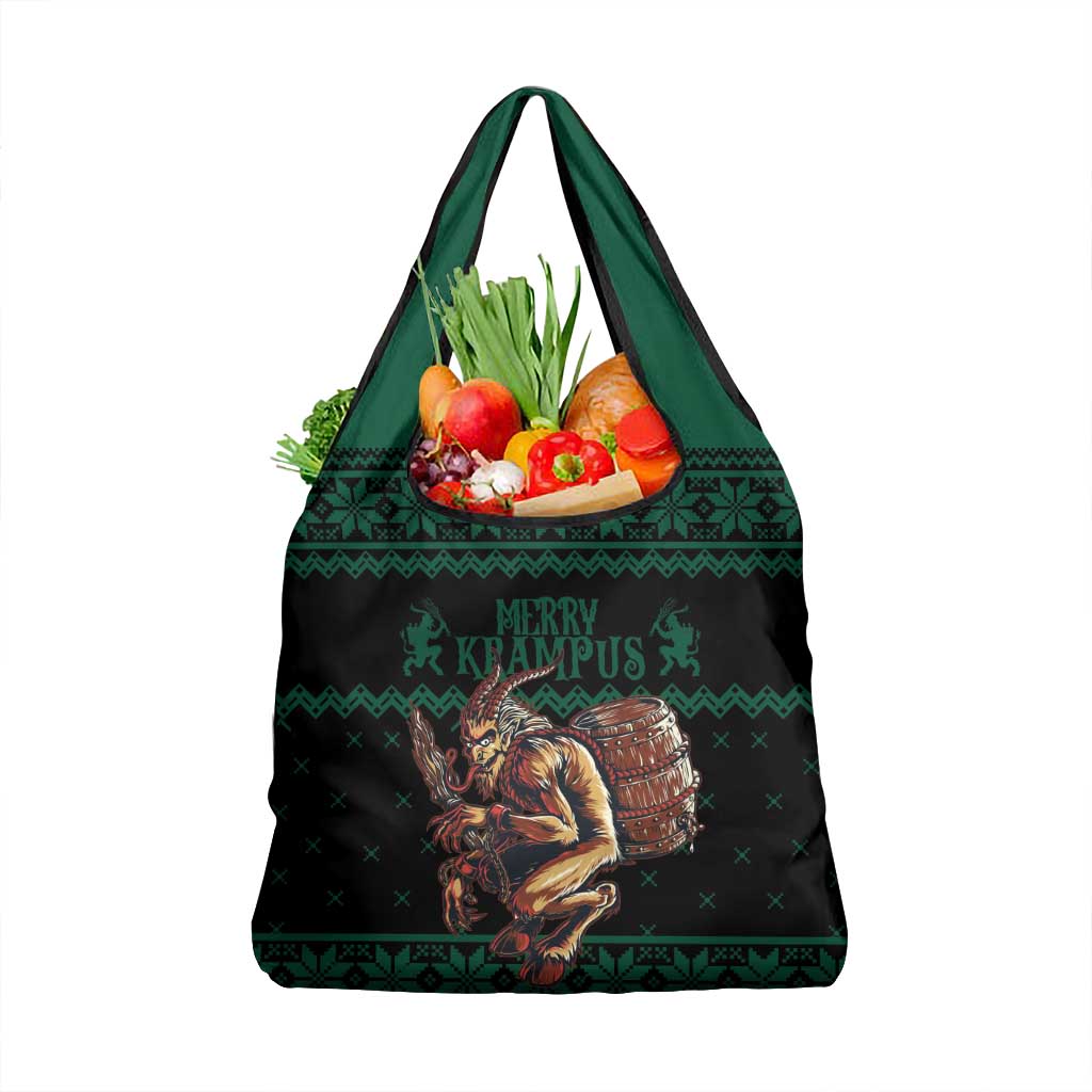 Merry Krampus Creepy Christmas Holiday Grocery Bag Green Version