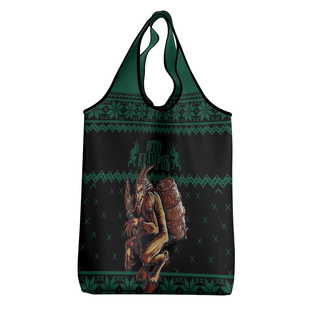 Merry Krampus Creepy Christmas Holiday Grocery Bag Green Version