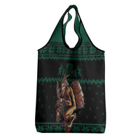 Merry Krampus Creepy Christmas Holiday Grocery Bag Green Version
