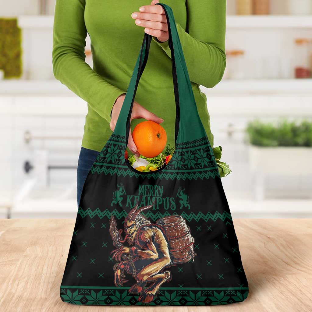 Merry Krampus Creepy Christmas Holiday Grocery Bag Green Version