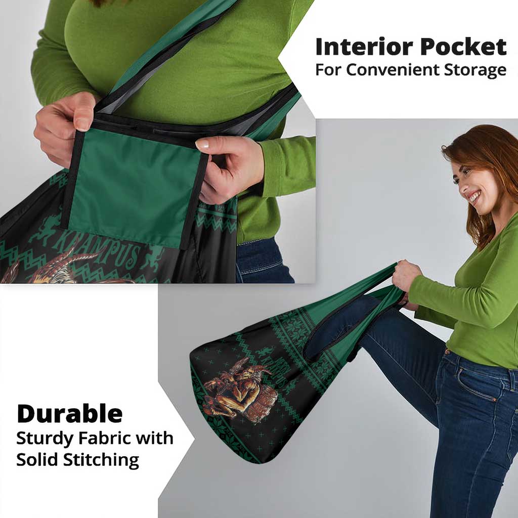 Merry Krampus Creepy Christmas Holiday Grocery Bag Green Version