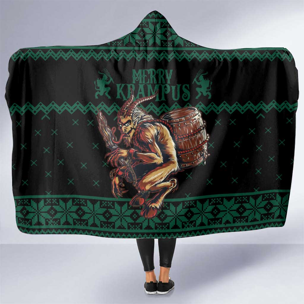 Merry Krampus Creepy Christmas Holiday Hooded Blanket Green Version
