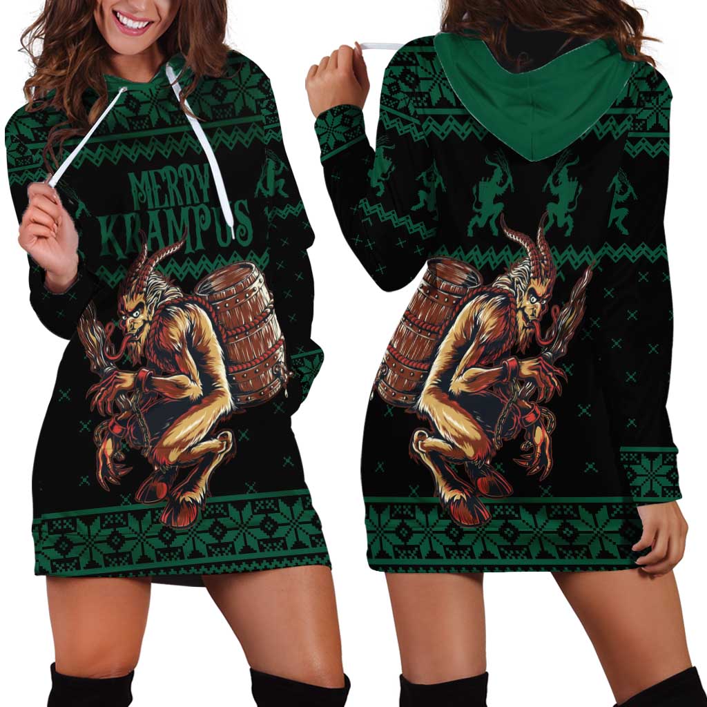 Merry Krampus Creepy Christmas Holiday Hoodie Dress Green Version - Wonder Print Shop
