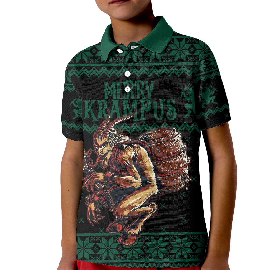 Merry Krampus Creepy Christmas Holiday Kid Polo Shirt Green Version - Wonder Print Shop