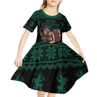 Merry Krampus Creepy Christmas Holiday Kid Short Sleeve Dress Green Version - Wonder Print Shop