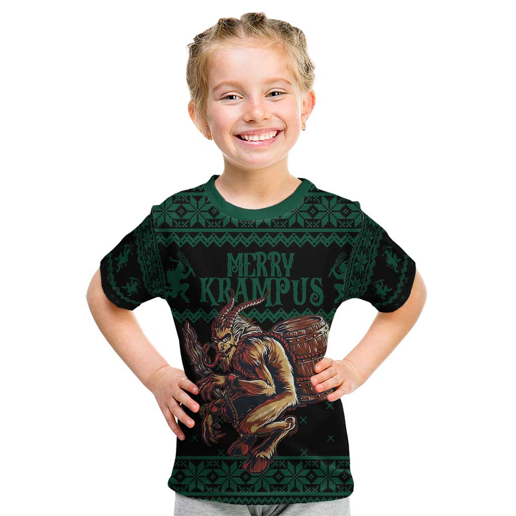 Merry Krampus Creepy Christmas Holiday Kid T Shirt Green Version - Wonder Print Shop