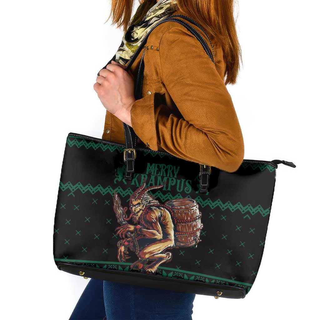 Merry Krampus Creepy Christmas Holiday Leather Tote Bag Green Version - Wonder Print Shop