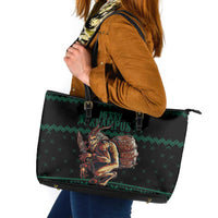 Merry Krampus Creepy Christmas Holiday Leather Tote Bag Green Version - Wonder Print Shop