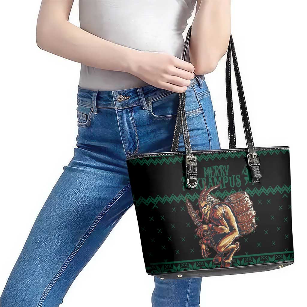 Merry Krampus Creepy Christmas Holiday Leather Tote Bag Green Version - Wonder Print Shop