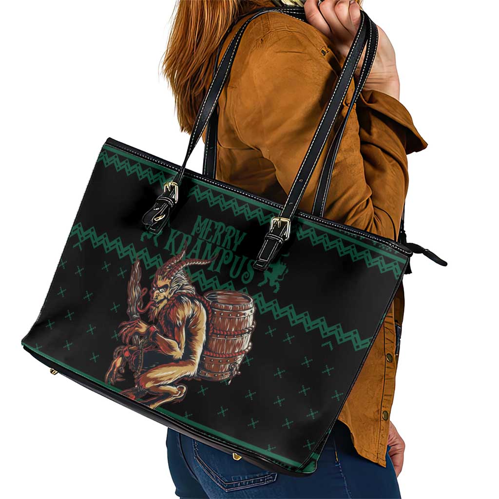Merry Krampus Creepy Christmas Holiday Leather Tote Bag Green Version - Wonder Print Shop