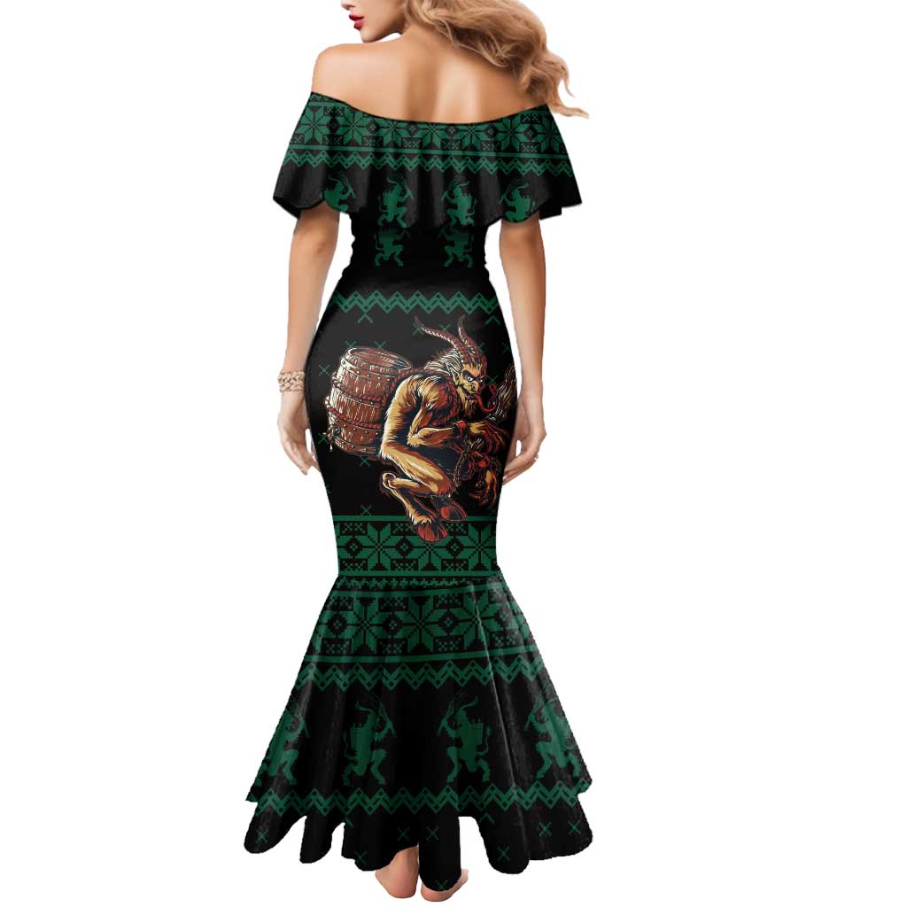 Merry Krampus Creepy Christmas Holiday Mermaid Dress Green Version - Wonder Print Shop
