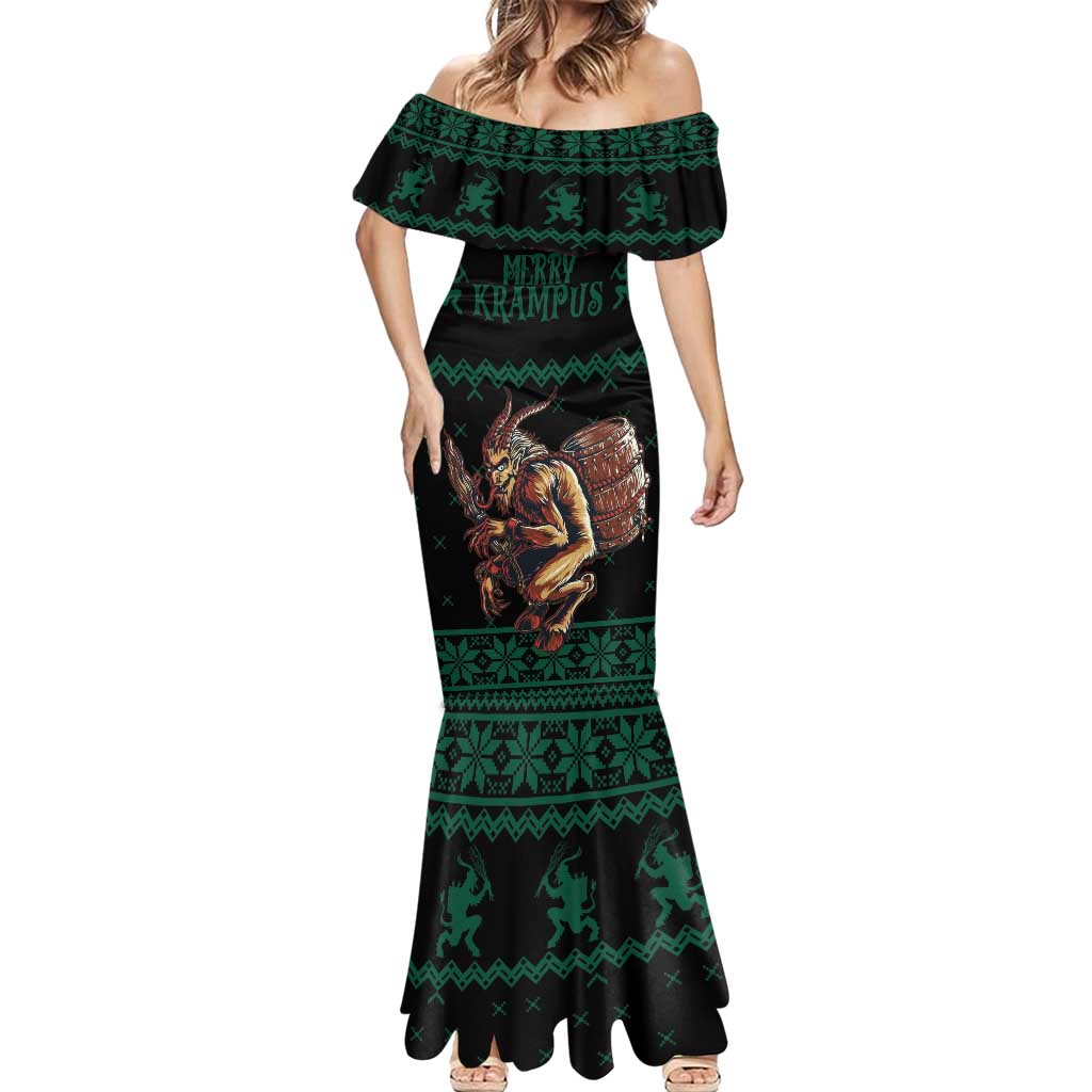 Merry Krampus Creepy Christmas Holiday Mermaid Dress Green Version - Wonder Print Shop