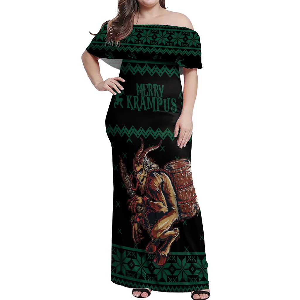Merry Krampus Creepy Christmas Holiday Off Shoulder Maxi Dress Green Version - Wonder Print Shop