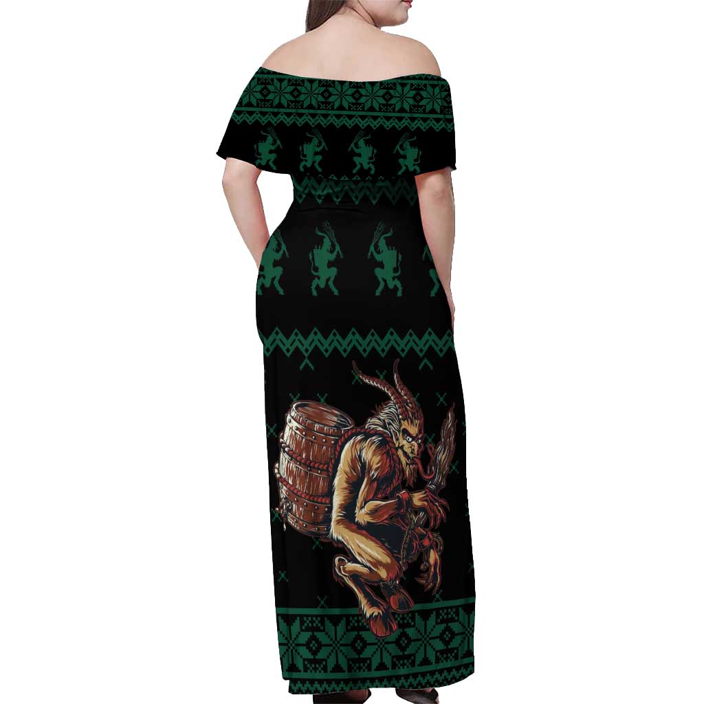 Merry Krampus Creepy Christmas Holiday Off Shoulder Maxi Dress Green Version - Wonder Print Shop