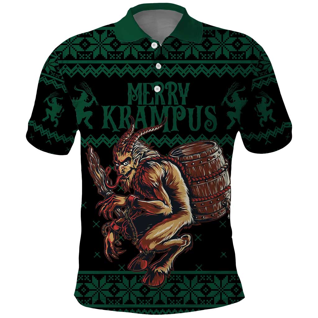 Merry Krampus Creepy Christmas Holiday Polo Shirt Green Version - Wonder Print Shop
