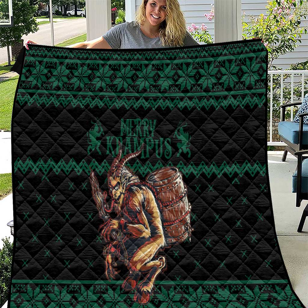 Merry Krampus Creepy Christmas Holiday Quilt Green Version - Wonder Print Shop