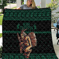 Merry Krampus Creepy Christmas Holiday Quilt Green Version - Wonder Print Shop
