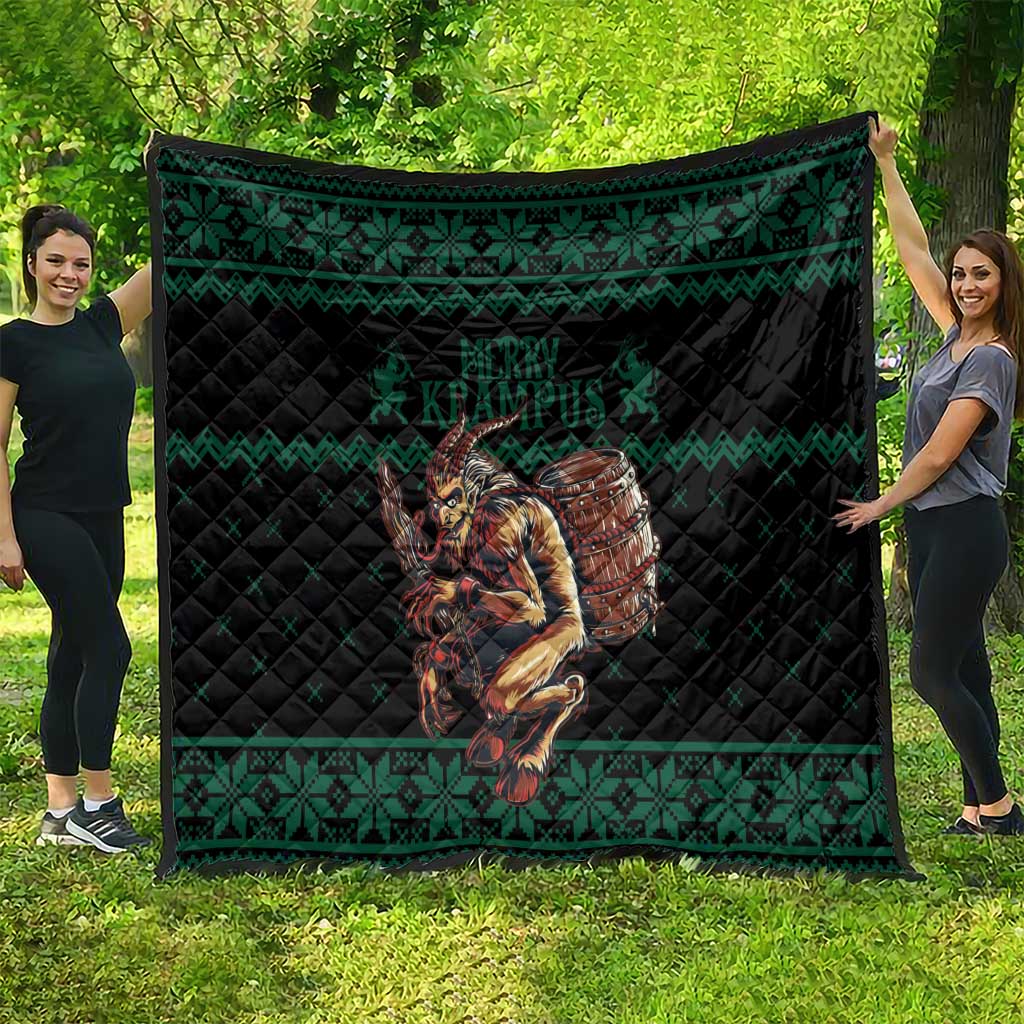 Merry Krampus Creepy Christmas Holiday Quilt Green Version - Wonder Print Shop