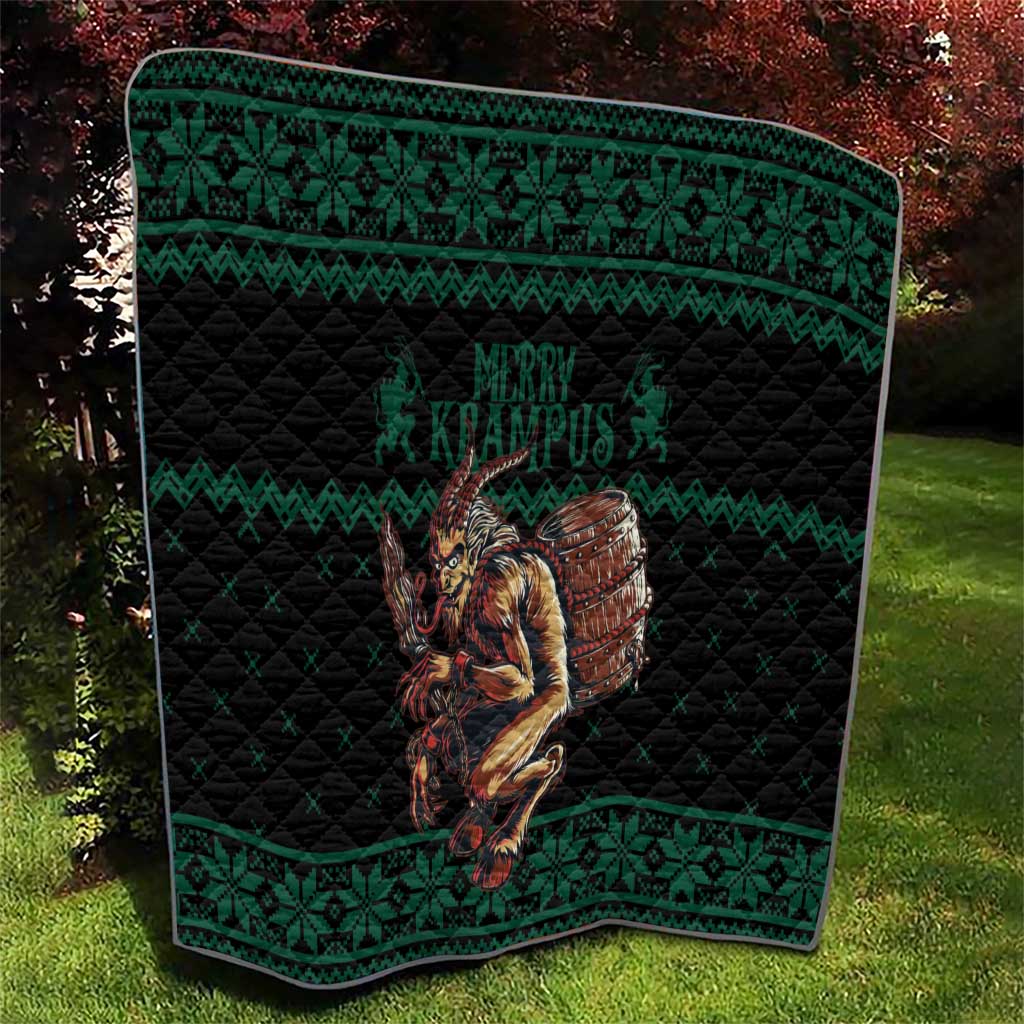 Merry Krampus Creepy Christmas Holiday Quilt Green Version - Wonder Print Shop