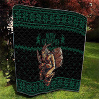 Merry Krampus Creepy Christmas Holiday Quilt Green Version - Wonder Print Shop