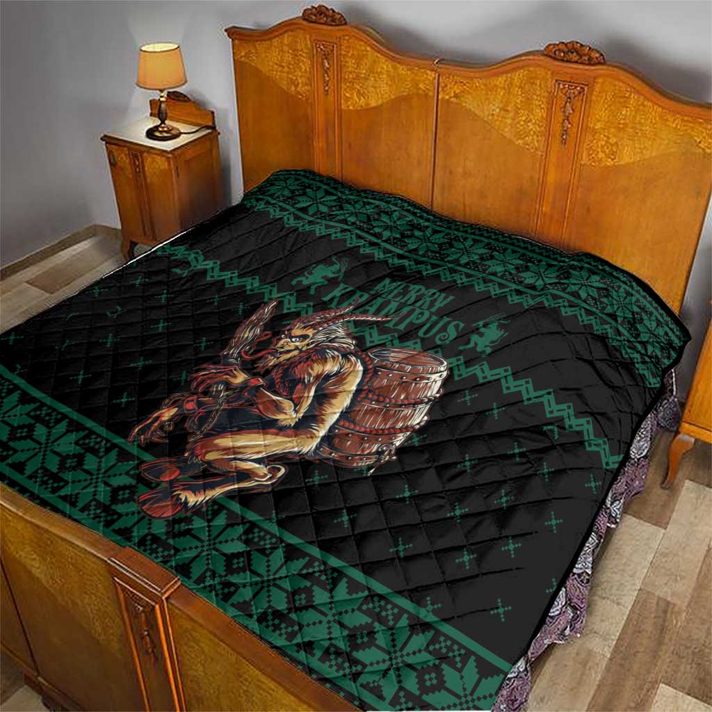 Merry Krampus Creepy Christmas Holiday Quilt Green Version - Wonder Print Shop