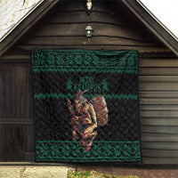 Merry Krampus Creepy Christmas Holiday Quilt Green Version - Wonder Print Shop