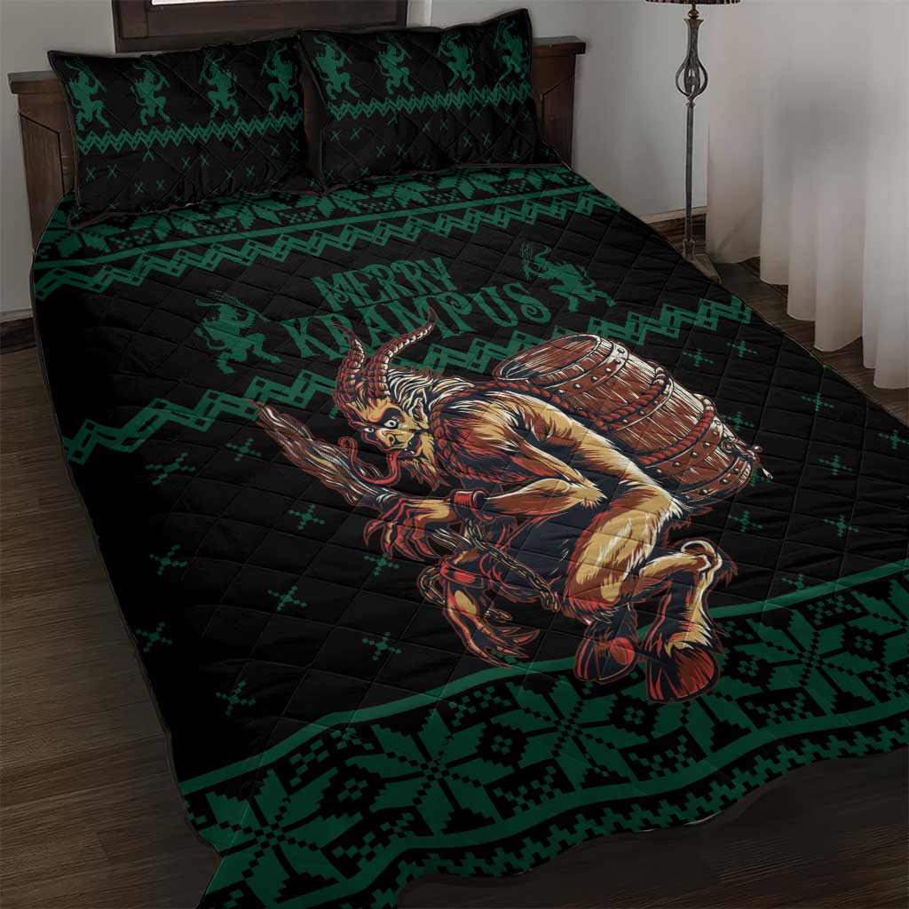 Merry Krampus Creepy Christmas Holiday Quilt Bed Set Green Version - Wonder Print Shop