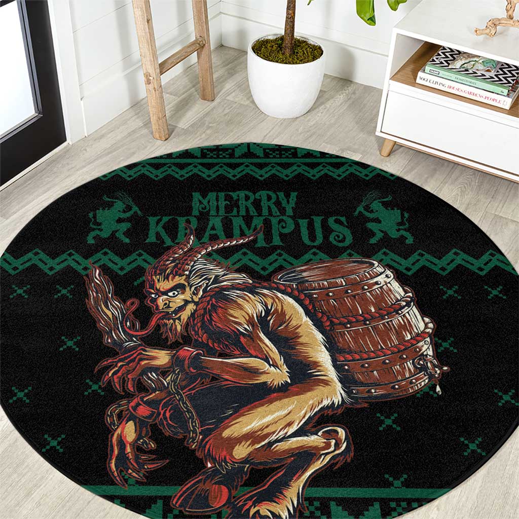 Merry Krampus Creepy Christmas Holiday Round Carpet Green Version