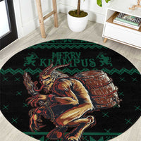 Merry Krampus Creepy Christmas Holiday Round Carpet Green Version
