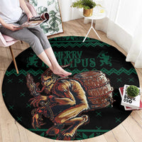 Merry Krampus Creepy Christmas Holiday Round Carpet Green Version