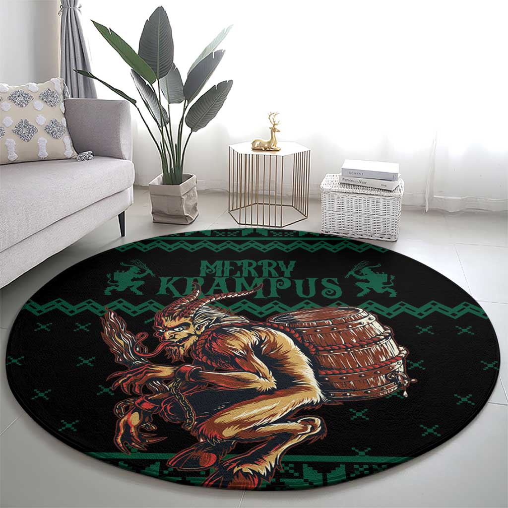 Merry Krampus Creepy Christmas Holiday Round Carpet Green Version