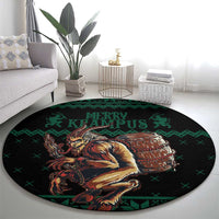 Merry Krampus Creepy Christmas Holiday Round Carpet Green Version