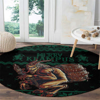 Merry Krampus Creepy Christmas Holiday Round Carpet Green Version
