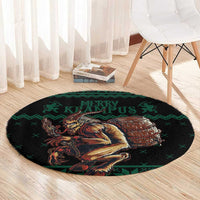 Merry Krampus Creepy Christmas Holiday Round Carpet Green Version