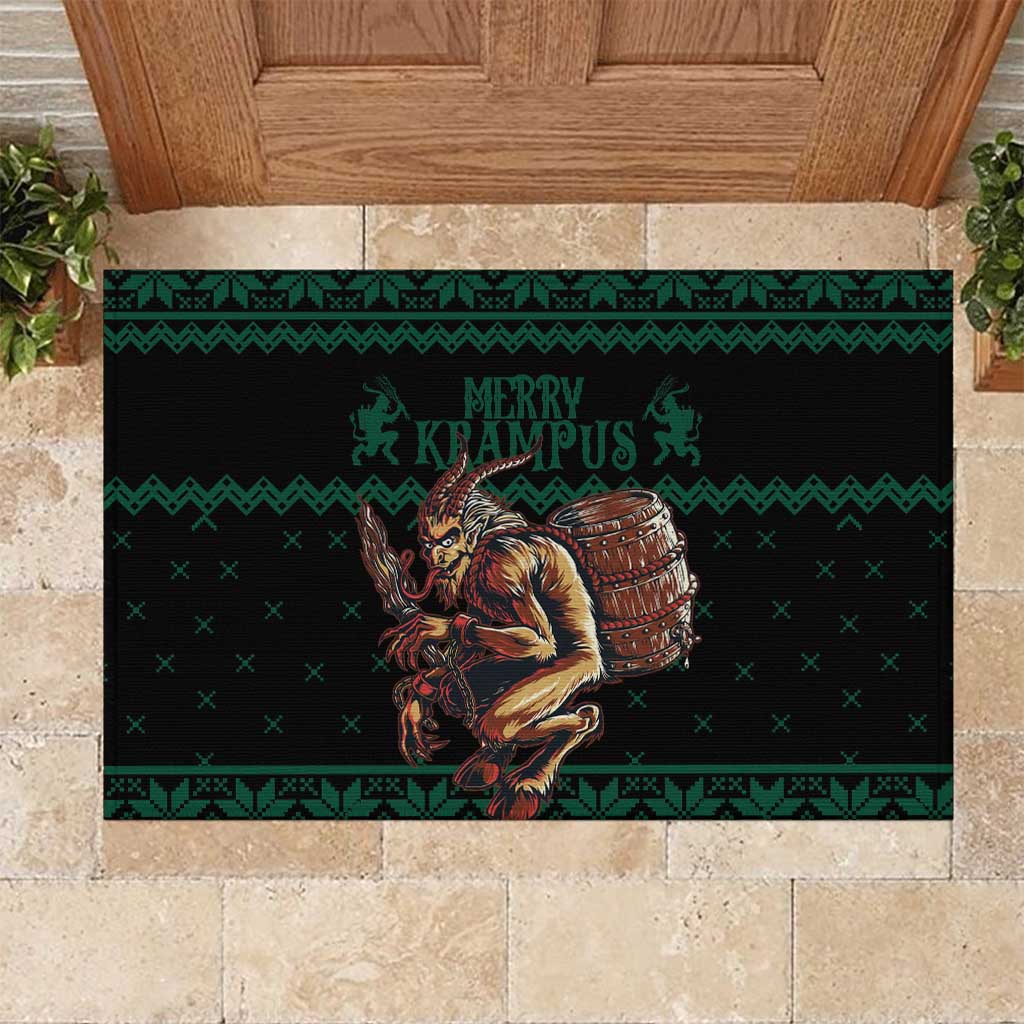 Merry Krampus Creepy Christmas Holiday Rubber Doormat Green Version - Wonder Print Shop