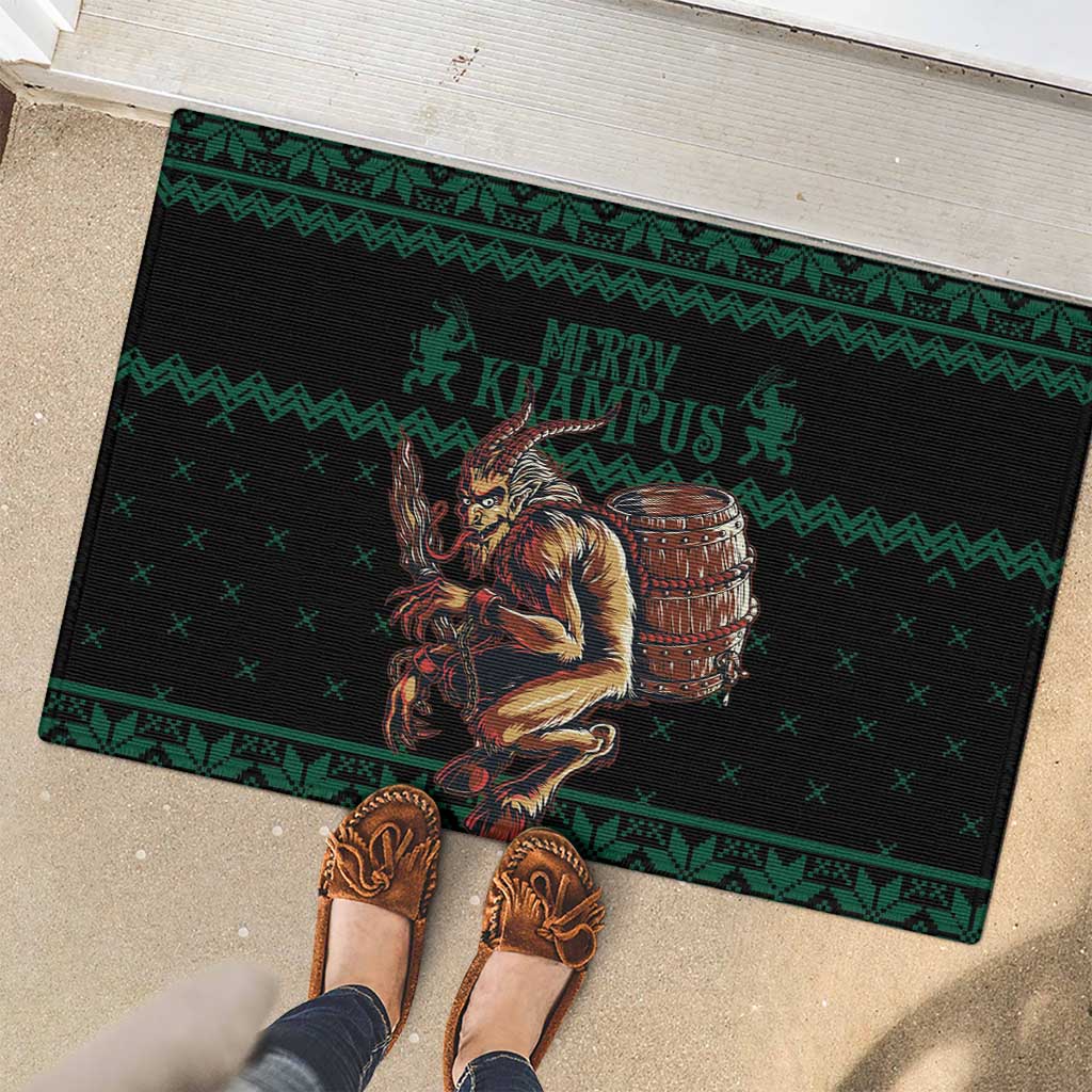 Merry Krampus Creepy Christmas Holiday Rubber Doormat Green Version - Wonder Print Shop