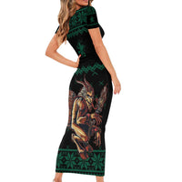 Merry Krampus Creepy Christmas Holiday Short Sleeve Bodycon Dress Green Version - Wonder Print Shop