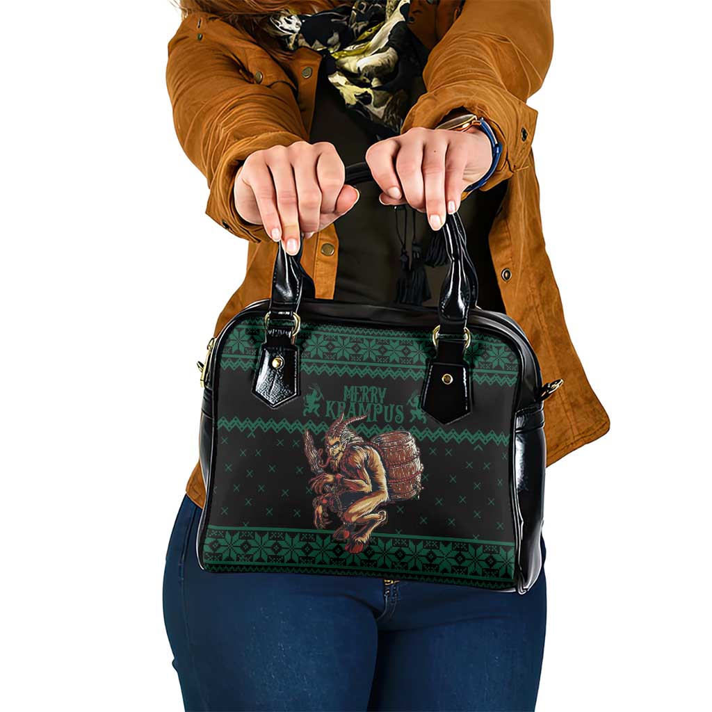 Merry Krampus Creepy Christmas Holiday Shoulder Handbag Green Version