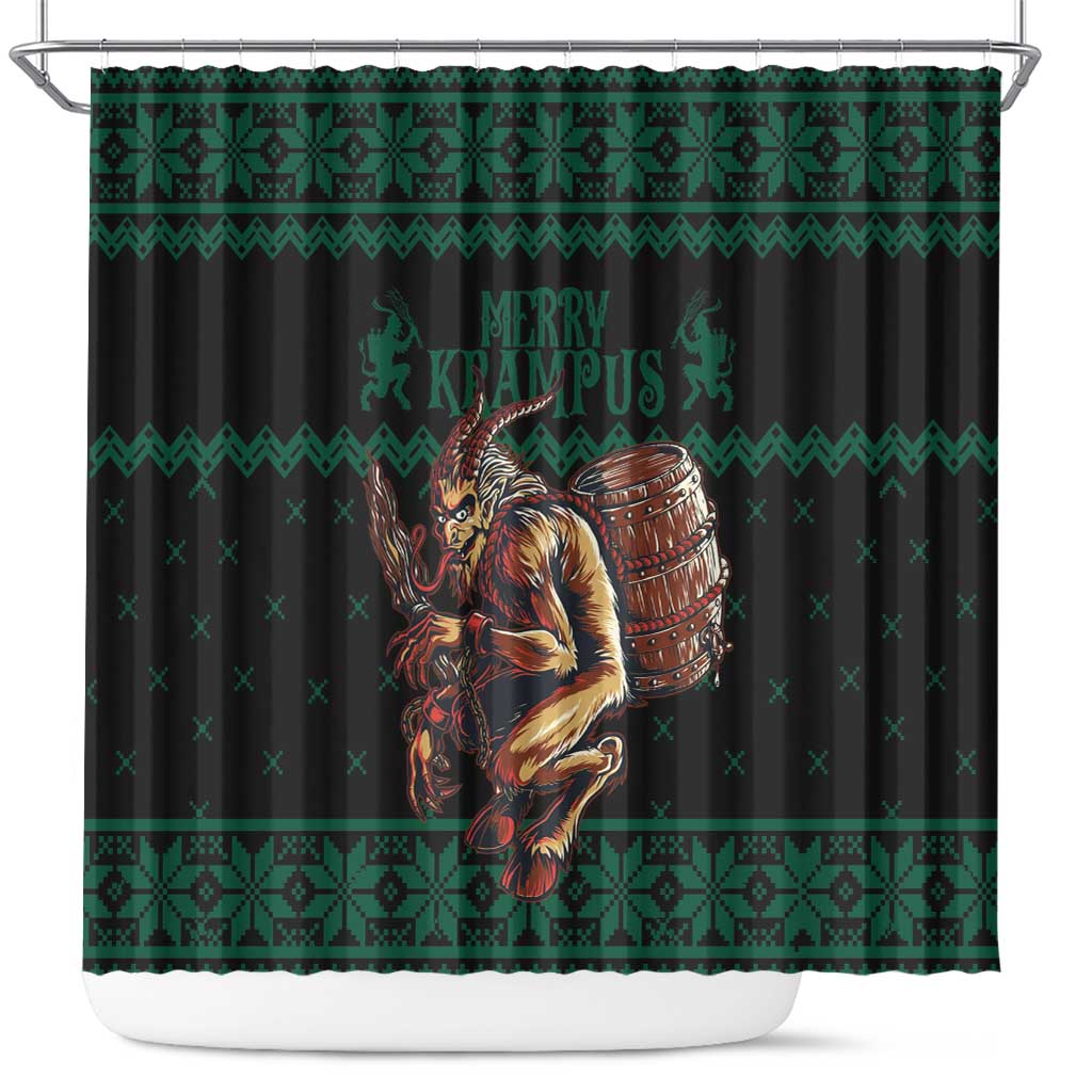 Merry Krampus Creepy Christmas Holiday Shower Curtain Green Version